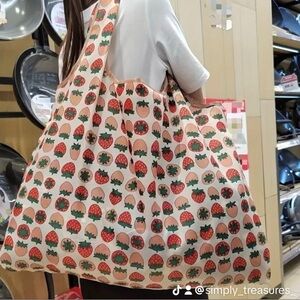 Pink and Green Apple Print Tote Bag Spacious and Playful